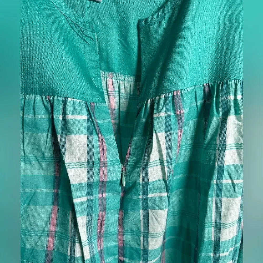 NWOT Dreams & Co Plus Size Teal Plaid Full Zip Lounge Dress Mumu - Size 26